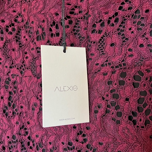NWT Alexis Sophie Burgundy Lace Off Shoulder Tie Shoulder Dress. Small - Picture 11 of 14